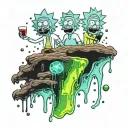 A realistic lava lamp with a hidden image of Rick and Morty inside the glowing liquid tattoo design idea