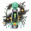 A realistic lava lamp with a hidden image of Rick and Morty inside the glowing liquid tattoo design idea
