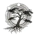 world's tree with sun and moon merging together tattoo design idea
