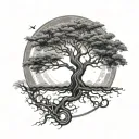 world's tree with sun and moon merging together tattoo design idea