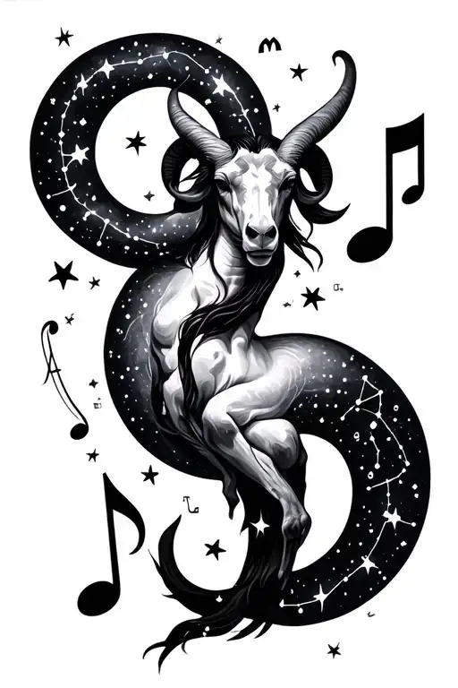Aquarius and Aries constellation surrounded my music notes tattoo design idea