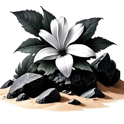 michael flower with a terri leaf in sand with rocks tattoo design idea