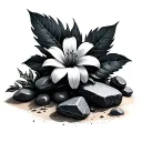 michael flower with a terri leaf in sand with rocks tattoo design idea