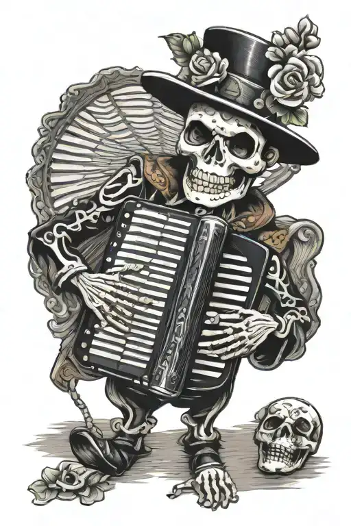A skeleton mariachi playing an accordion tattoo design idea