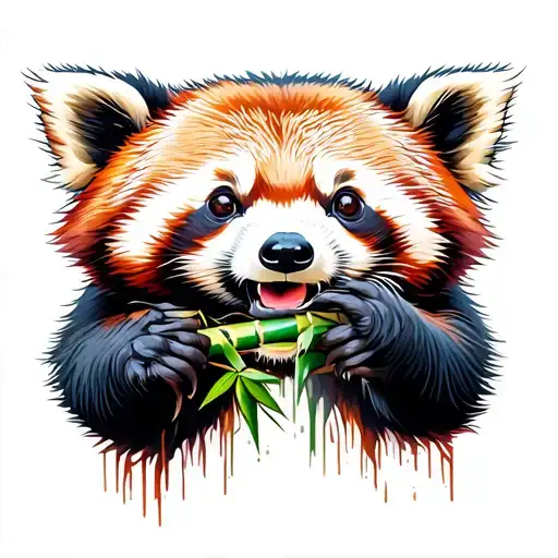 red panda eating bamboo forest tattoo design idea