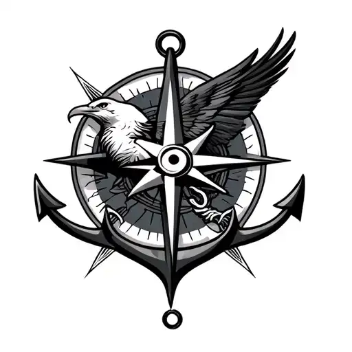 eagle compass anchor intertwined tattoo design idea