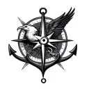 eagle compass anchor intertwined tattoo design idea