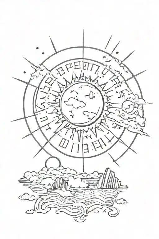 The words Carpe diem wraping around the sun and the words carpe noctem wraping around the moon with icuras falling  tattoo design idea