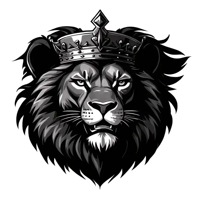 lions head with tilted crown looking tattoo design idea