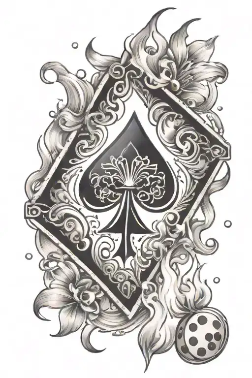 ace of spade card on fire with dice tattoo design idea