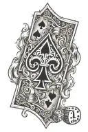ace of spade card on fire with dice tattoo design idea