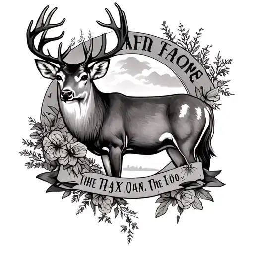 memorial tattoo featuring deer, hunting, fishing and farming tattoo design idea