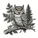 owl on a branch in a forest tattoo design idea