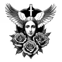 died mother face memorial dove cross roses tattoo design idea