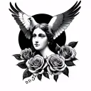 died mother face memorial dove cross roses tattoo design idea