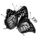 two small butterflies diagonal from eachother- one side on, and EB initials in calligraphy. no other additions tattoo design idea