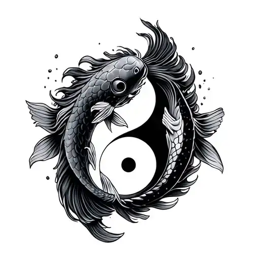 Carpe Koi yin & yang symbol surrounded tattoo design idea