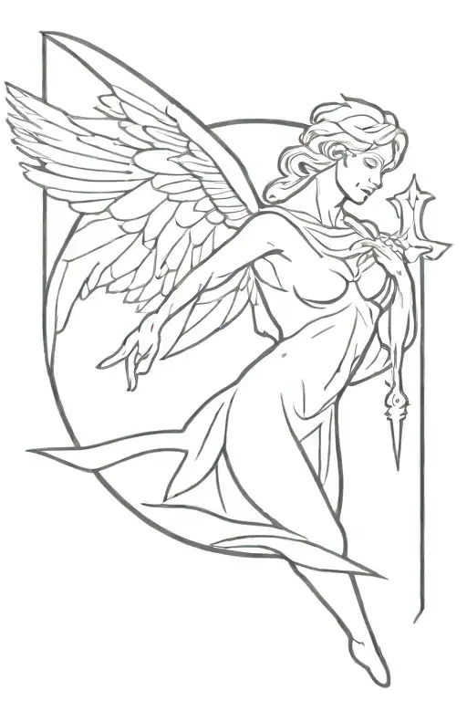 A sketch style tattoo of a detailed pencil sketch of an Arc Angel Azrael, incorporating the client's favorite tattoo design with their passion for drawing tattoo design idea