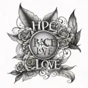 hope peace love tattoo design idea