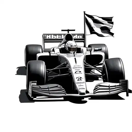 F1 car racing with a flag merged tattoo design idea
