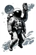 Simple lines no shading astronaut floating tattoo design idea