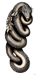 serpent circling arm, with son's name tattoo design idea