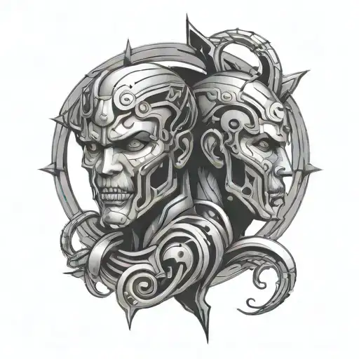 Goth Cyborg Gemini sign tattoo design idea