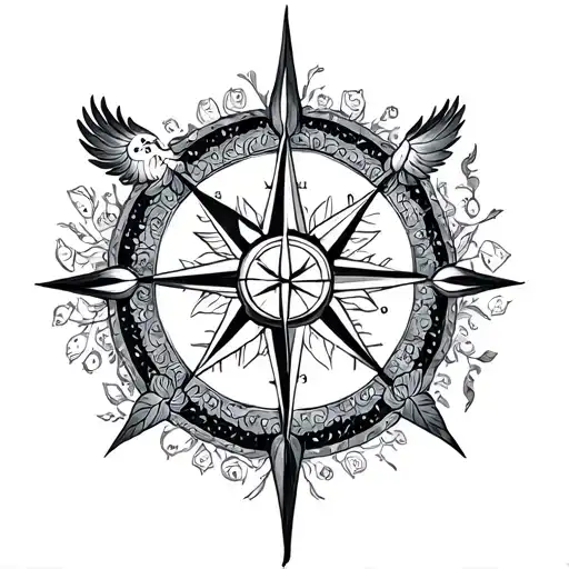 : a balanced circular design (like a mandala), combining faith (cross), peace (dove), growth (lotus), guidance (compass) tattoo design idea