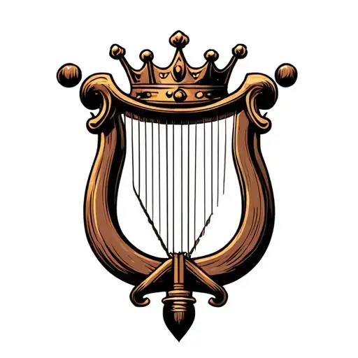 harp with crown hanging tattoo design idea