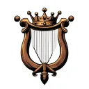 harp with crown hanging tattoo design idea