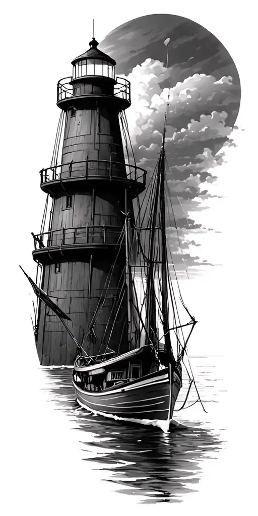 outer banks nc , skiffs, boats, fishing, lighthouse tattoo design idea