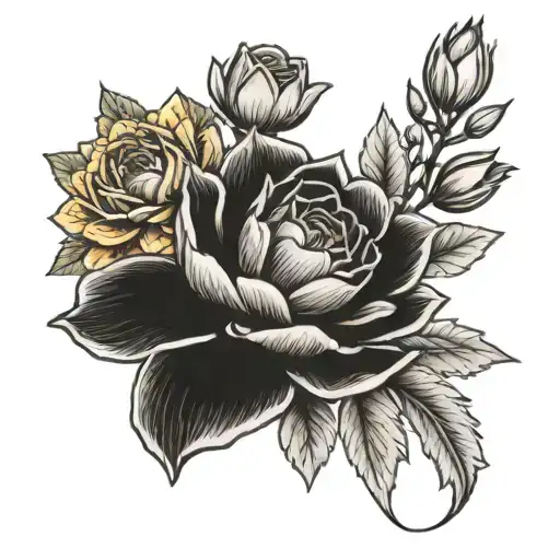 Black and grey roses   water Lilly  cosmos  sweet pea  aster marigold   carnation daisy Lilly tattoo Forearm tattoo tattoo design idea