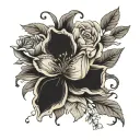 Black and grey roses   water Lilly  cosmos  sweet pea  aster marigold   carnation daisy Lilly tattoo Forearm tattoo tattoo design idea