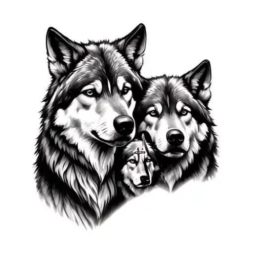 tattoo for dad with two kids involving wolves and Christian themes tattoo design idea