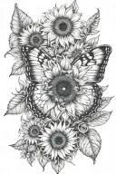 butterfly sunflower intertwined with daisies tattoo design idea