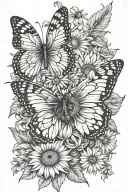 butterfly sunflower intertwined with daisies tattoo design idea
