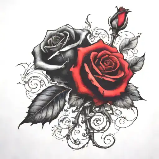 two rose wrapped one black one red  tattoo design idea