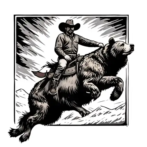 wyoming cowboy riding a bucking bear tattoo design idea