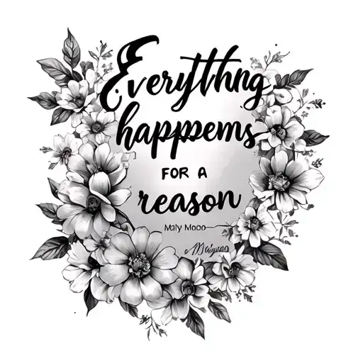qoute  from marlyn Monroe  everything happens for a reason with flowers around qoute tattoo design idea
