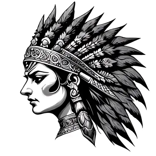 Indian head female gargoyle warrior tattoo design idea