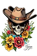 cowboy hat n flowers tattoo design idea