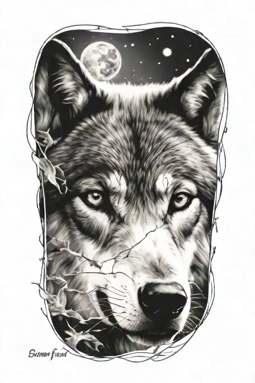 wolf space tattoo design idea