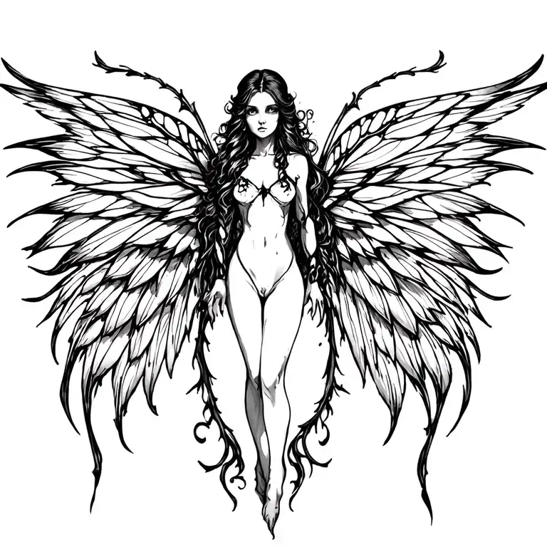 gothic fairy wings spread wide tattoo design idea