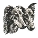 two muzzles of dogs of the Russian greyhound breed in a dark style of graphics tattoo design idea