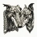two muzzles of dogs of the Russian greyhound breed in a dark style of graphics tattoo design idea