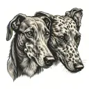 two muzzles of dogs of the Russian greyhound breed in a dark style of graphics tattoo design idea