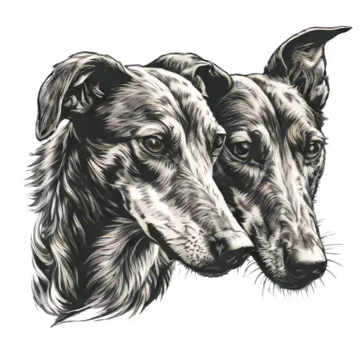 two muzzles of dogs of the Russian greyhound breed in a dark style of graphics tattoo design idea