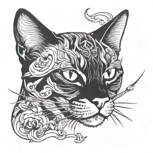 Cat smoking tattoo design idea