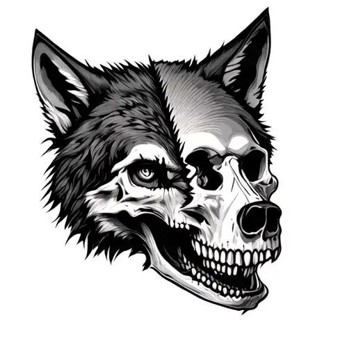 Wolf Face Half Skull And Half Normal tattoo design idea