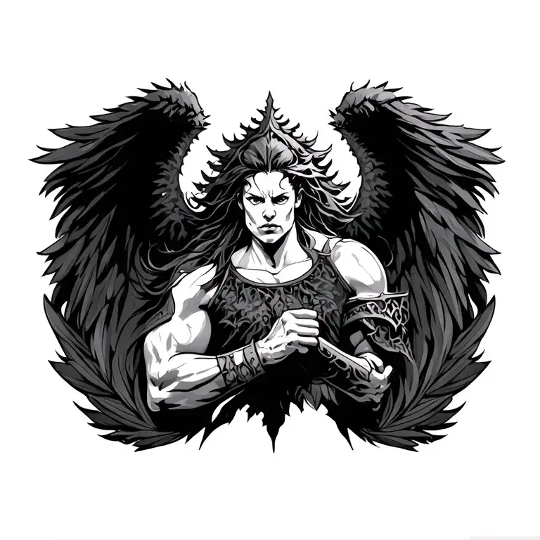 warrior angles incorporating elements like trees tattoo design idea